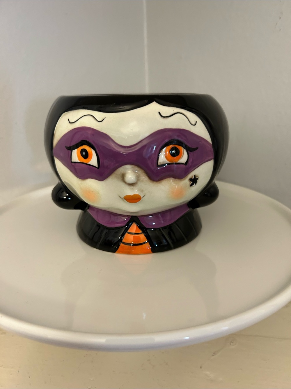 Joanna Parker Witch Halloween Ceramic Candy Bowel in Black, Purple and Orange